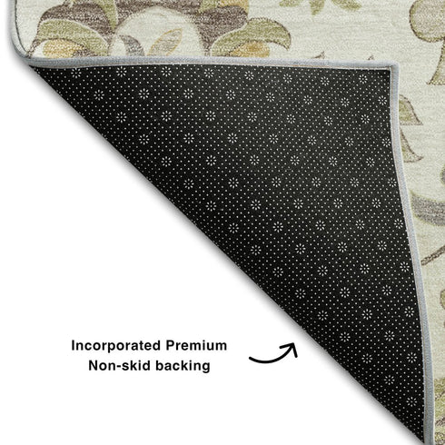 5' X 8' Ivory Copper And Gray Floral Washable Area Rug With UV Protection