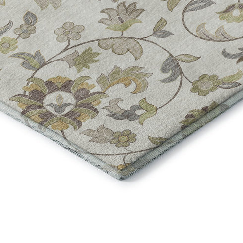 5' X 8' Ivory Copper And Gray Floral Washable Area Rug With UV Protection