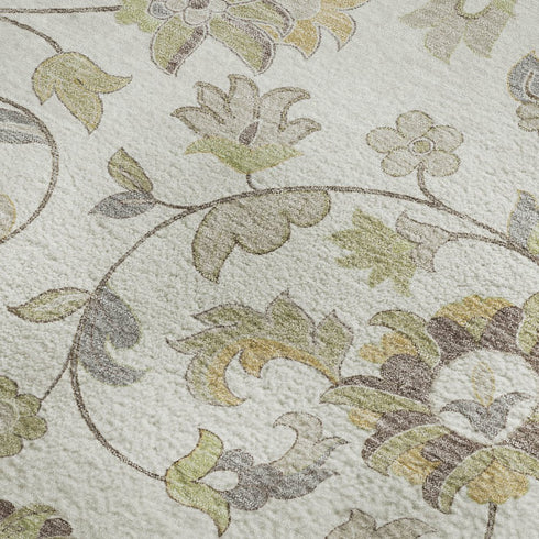 8' X 10' Ivory Copper And Gray Floral Washable Area Rug With UV Protection
