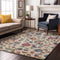 8' X 10' Linen Pink And Blue Floral Washable Area Rug With UV Protection