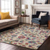 8' X 10' Linen Pink And Blue Floral Washable Area Rug With UV Protection