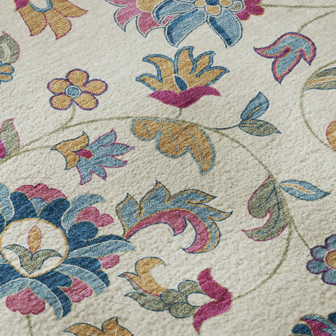 8' X 10' Linen Pink And Blue Floral Washable Area Rug With UV Protection