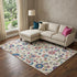 9' X 12' Linen Pink And Blue Floral Washable Area Rug With UV Protection