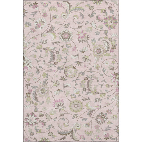 5' X 8' Pink Ivory And Gray Floral Washable Area Rug With UV Protection