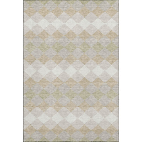 5' X 8' Beige Taupe And Ivory Geometric Washable Area Rug With UV Protection