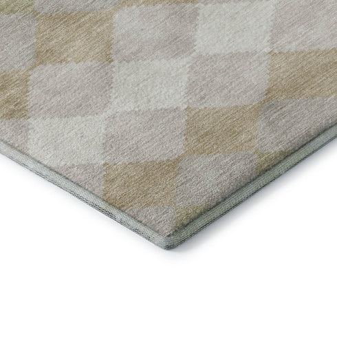 5' X 8' Beige Taupe And Ivory Geometric Washable Area Rug With UV Protection