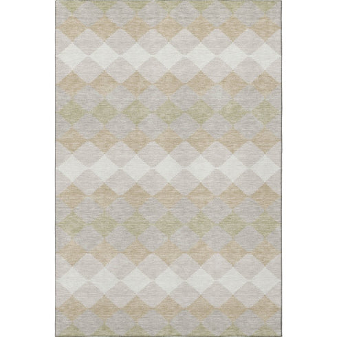 5' X 8' Beige Taupe And Ivory Geometric Washable Area Rug With UV Protection