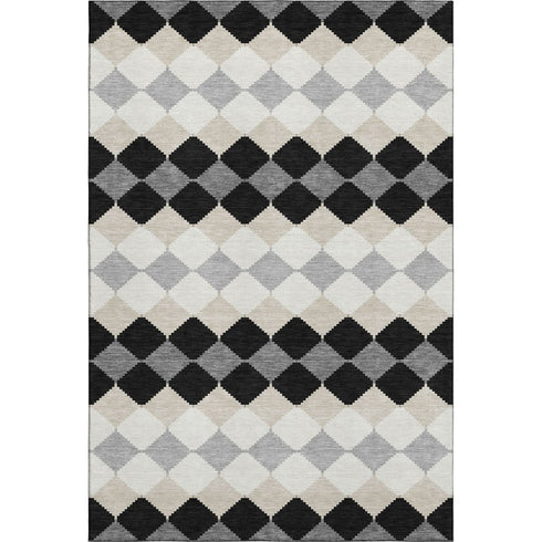 8' X 10' Black Gray And Ivory Geometric Washable Area Rug With UV Protection