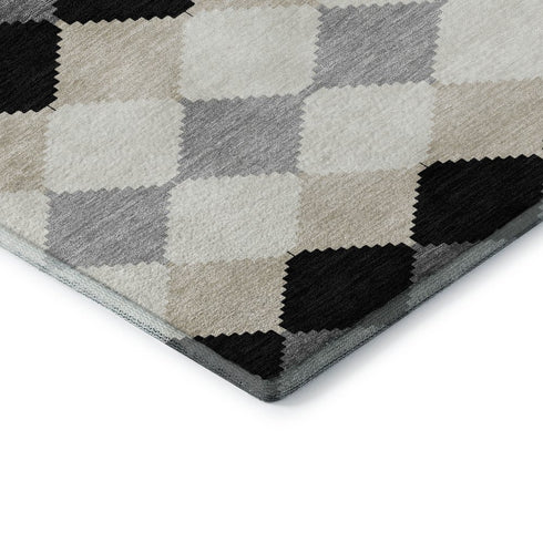 8' X 10' Black Gray And Ivory Geometric Washable Area Rug With UV Protection