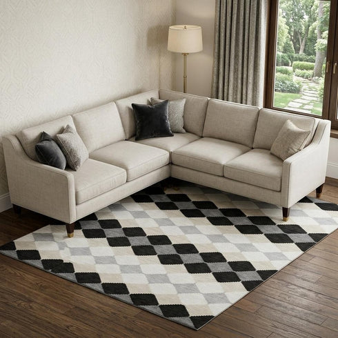 8' X 10' Black Gray And Ivory Geometric Washable Area Rug With UV Protection