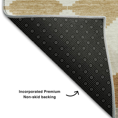 8' X 10' Copper Beige And Ivory Geometric Washable Area Rug With UV Protection