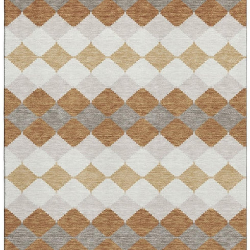 8' X 10' Copper Beige And Ivory Geometric Washable Area Rug With UV Protection