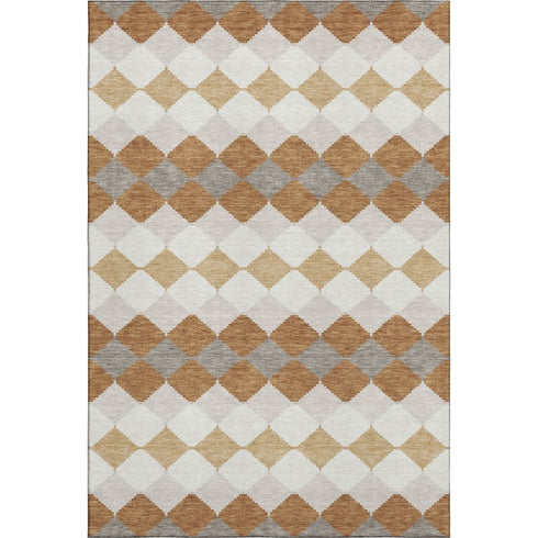 9' X 12' Copper Beige And Ivory Geometric Washable Area Rug With UV Protection