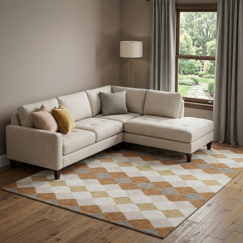 9' X 12' Copper Beige And Ivory Geometric Washable Area Rug With UV Protection