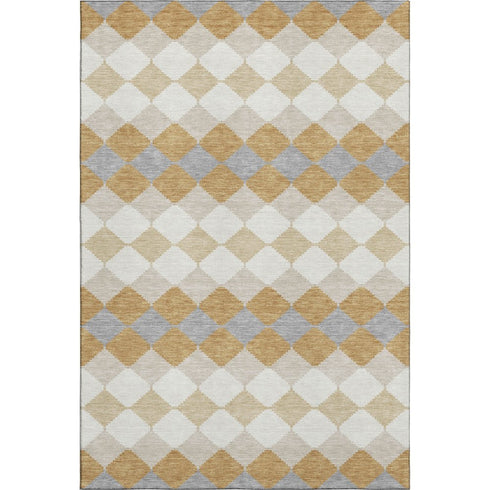 5' X 8' Gold Gray And Ivory Geometric Washable Area Rug With UV Protection