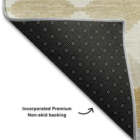 5' X 8' Gold Gray And Ivory Geometric Washable Area Rug With UV Protection