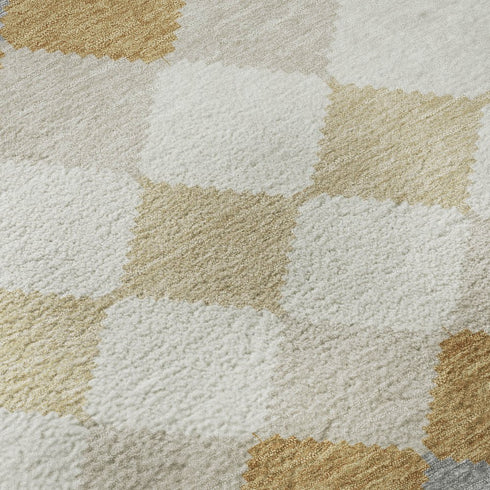 5' X 8' Gold Gray And Ivory Geometric Washable Area Rug With UV Protection