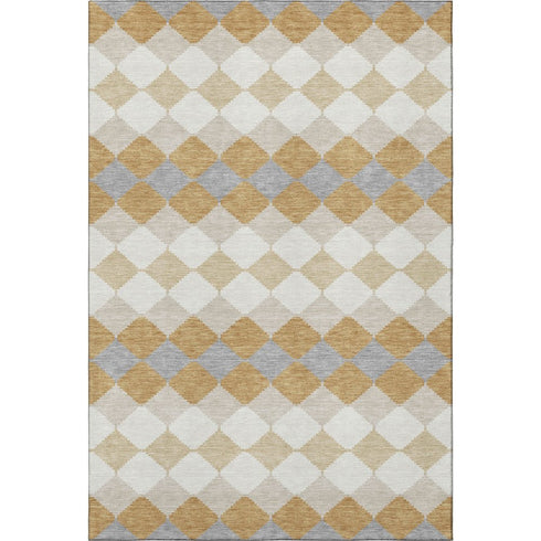 5' X 8' Gold Gray And Ivory Geometric Washable Area Rug With UV Protection