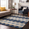 9' X 12' Navy Blue Ivory And Gray Geometric Washable Area Rug With UV Protection
