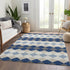 9' X 12' Navy Blue Ivory And Gray Geometric Washable Area Rug With UV Protection