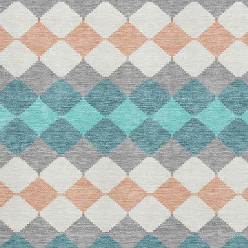 8' X 10' Teal Coral And Ivory Geometric Washable Area Rug With UV Protection