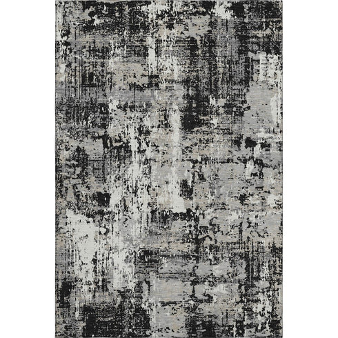 8' X 10' Black Ivory And Gray Abstract Washable Area Rug With UV Protection
