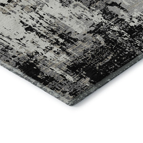 8' X 10' Black Ivory And Gray Abstract Washable Area Rug With UV Protection