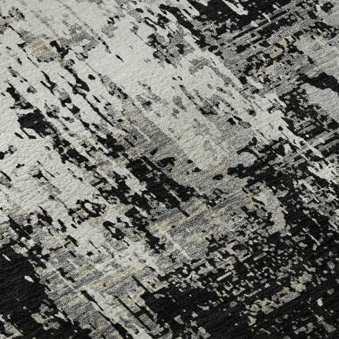 8' X 10' Black Ivory And Gray Abstract Washable Area Rug With UV Protection