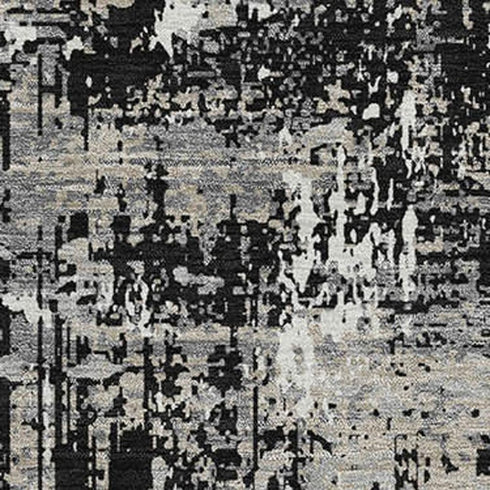 8' X 10' Black Ivory And Gray Abstract Washable Area Rug With UV Protection