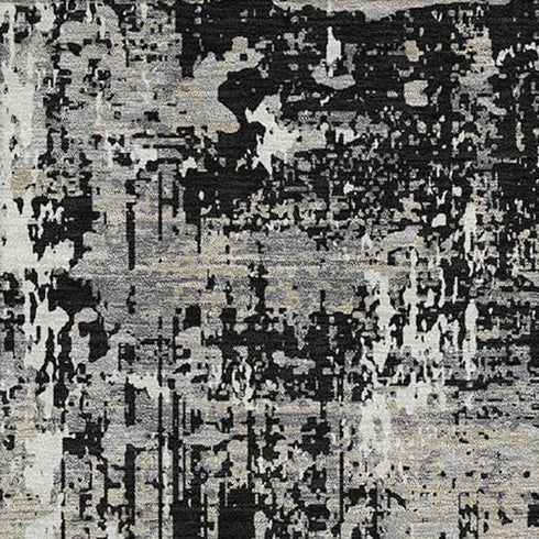 8' X 10' Black Ivory And Gray Abstract Washable Area Rug With UV Protection