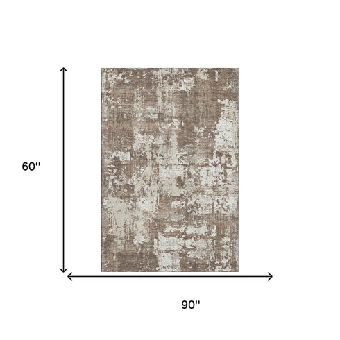 5' X 8' Brown And Beige Abstract Washable Area Rug With UV Protection
