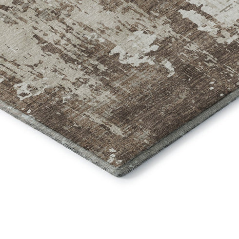 5' X 8' Brown And Beige Abstract Washable Area Rug With UV Protection