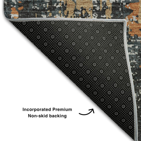 5' X 8' Charcoal Copper And Gray Abstract Washable Area Rug With UV Protection