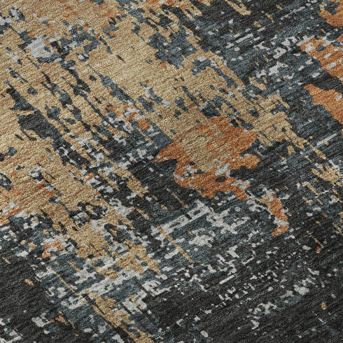 5' X 8' Charcoal Copper And Gray Abstract Washable Area Rug With UV Protection
