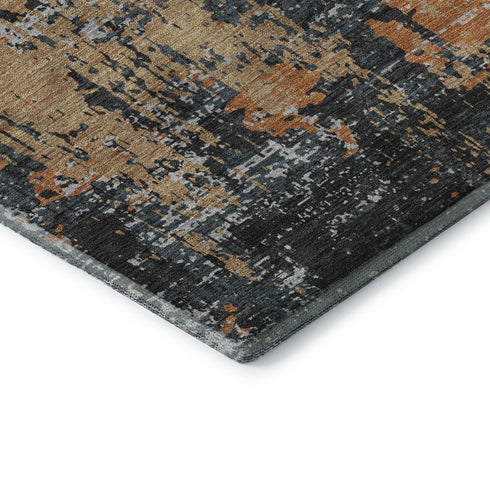 8' X 10' Charcoal Copper And Gray Abstract Washable Area Rug With UV Protection