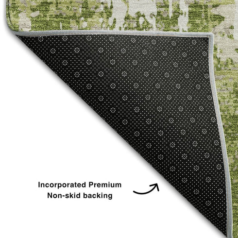 5' X 8' Green And Ivory Abstract Washable Area Rug With UV Protection