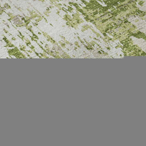 5' X 8' Green And Ivory Abstract Washable Area Rug With UV Protection