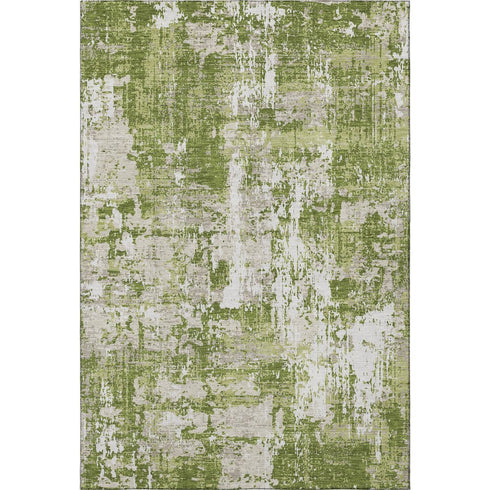 5' X 8' Green And Ivory Abstract Washable Area Rug With UV Protection
