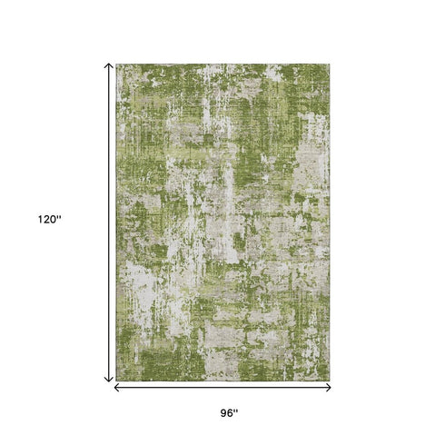 8' X 10' Green And Ivory Abstract Washable Area Rug With UV Protection