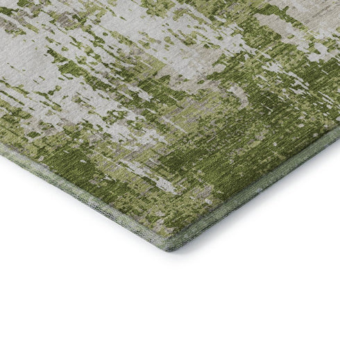 8' X 10' Green And Ivory Abstract Washable Area Rug With UV Protection