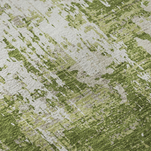 8' X 10' Green And Ivory Abstract Washable Area Rug With UV Protection