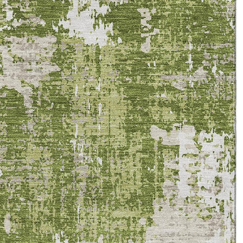 8' X 10' Green And Ivory Abstract Washable Area Rug With UV Protection