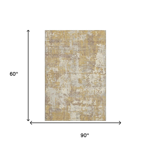5' X 8' Gold Taupe And Beige Abstract Washable Area Rug With UV Protection
