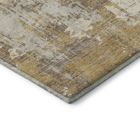 5' X 8' Gold Taupe And Beige Abstract Washable Area Rug With UV Protection