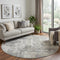 8' Gray And Ivory Abstract Washable Round Rug With UV Protection