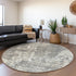 8' Gray And Ivory Abstract Washable Round Rug With UV Protection