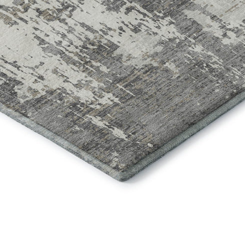 8' Gray And Ivory Abstract Washable Round Rug With UV Protection
