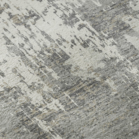 8' Gray And Ivory Abstract Washable Round Rug With UV Protection