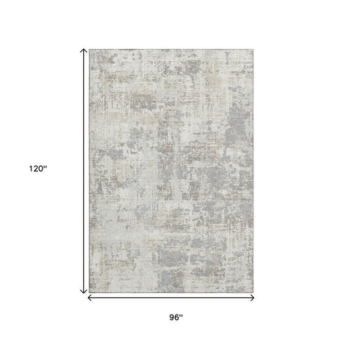 8' X 10' Ivory And Gray Abstract Washable Area Rug With UV Protection