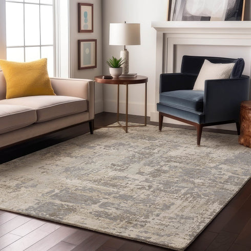 8' X 10' Ivory And Gray Abstract Washable Area Rug With UV Protection
